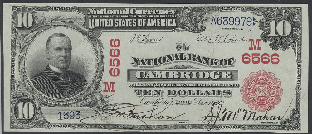 Cambridge, Ohio, Ch.#6566, NB of Cambridge, 1902 Red Seal $10